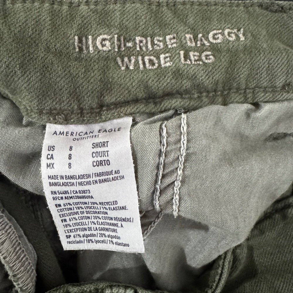 American Eagle High Rise Baggy Wide Leg Cargo Pants Olive Green Size 8 Short - Picture 3 of 7